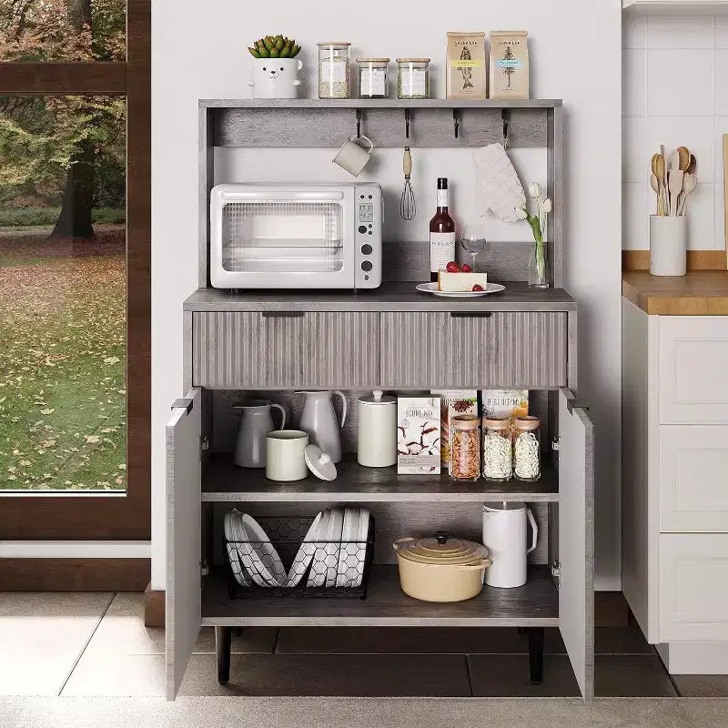Credenza scanalata - Buffet moderno con 2 cassetti e ripiani regolabili