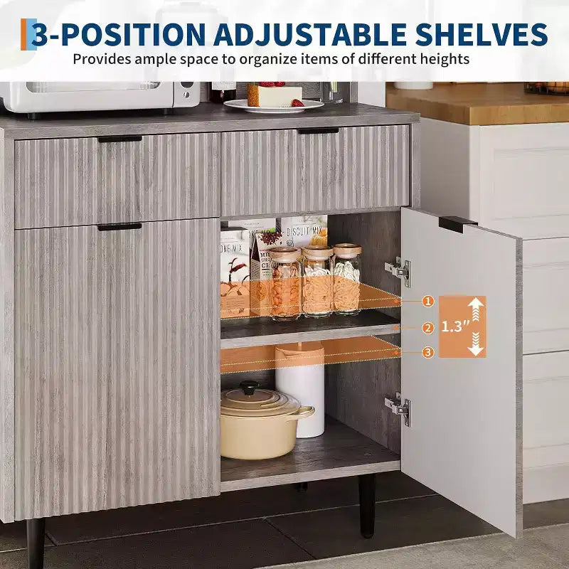 Credenza scanalata - Buffet moderno con 2 cassetti e ripiani regolabili