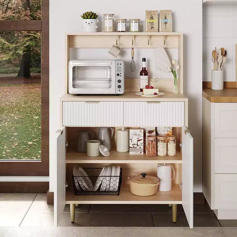 Credenza scanalata - Buffet moderno con 2 cassetti e ripiani regolabili