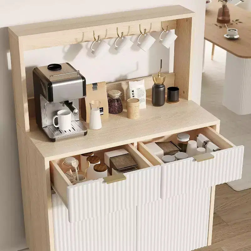 Credenza scanalata - Buffet moderno con 2 cassetti e ripiani regolabili