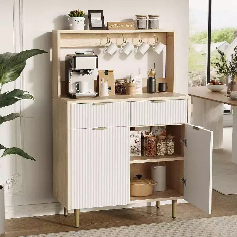 Credenza scanalata - Buffet moderno con 2 cassetti e ripiani regolabili