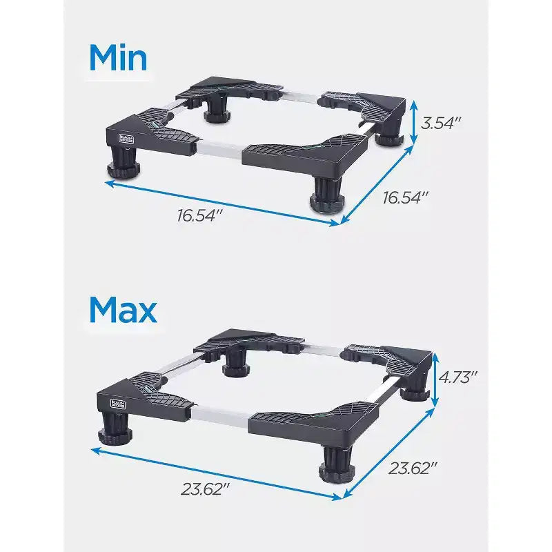 BLACK+DECKER Base a piedistallo regolabile, base compatta 4H con cuscinetti antivibrazioni, struttura in acciaio inossidabile, supporta 317 kg, BWS16, Nero
