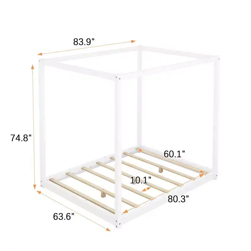 Letto a Baldacchino in Legno 4 Poster Beds con Pannelli, Struttura Letto Bassa con Doghe in Legno Massello