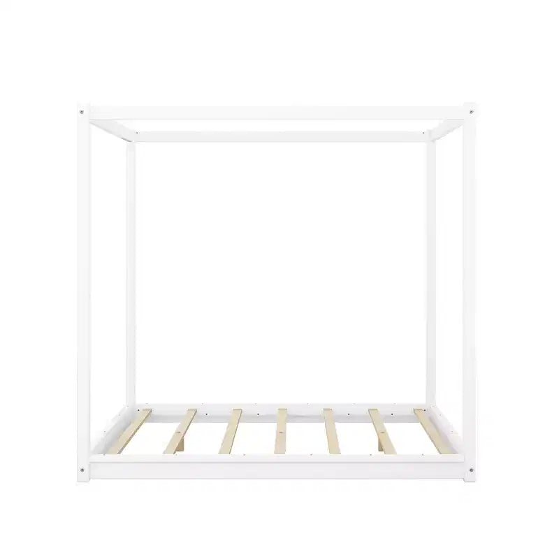 Letto a Baldacchino in Legno 4 Poster Beds con Pannelli, Struttura Letto Bassa con Doghe in Legno Massello