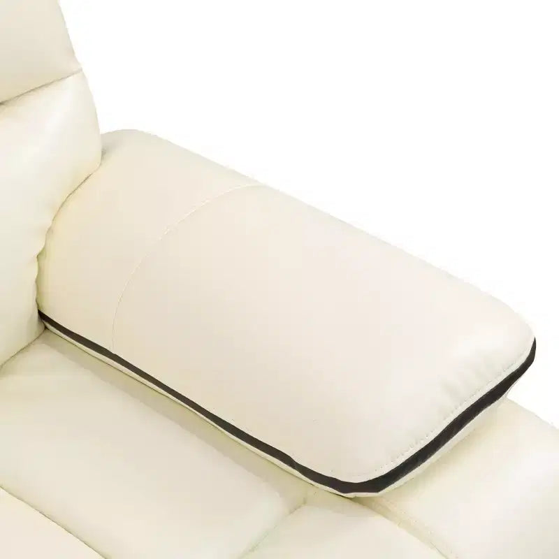 Divano reclinabile elettrico, reclinabile in pelle a 3 posti con ricarica USB, tavolino reversibile e illuminazione a LED per soggiorno, bianco sporco