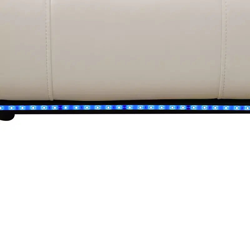 Divano reclinabile elettrico, reclinabile in pelle a 3 posti con ricarica USB, tavolino reversibile e illuminazione a LED per soggiorno, bianco sporco