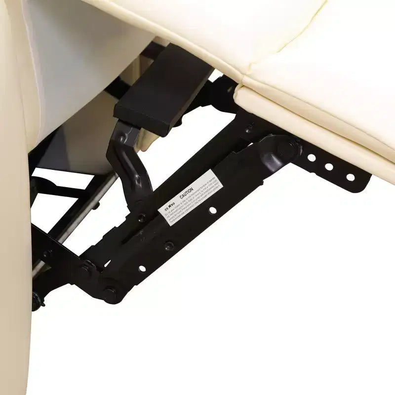 Divano reclinabile elettrico, reclinabile in pelle a 3 posti con ricarica USB, tavolino reversibile e illuminazione a LED per soggiorno, bianco sporco