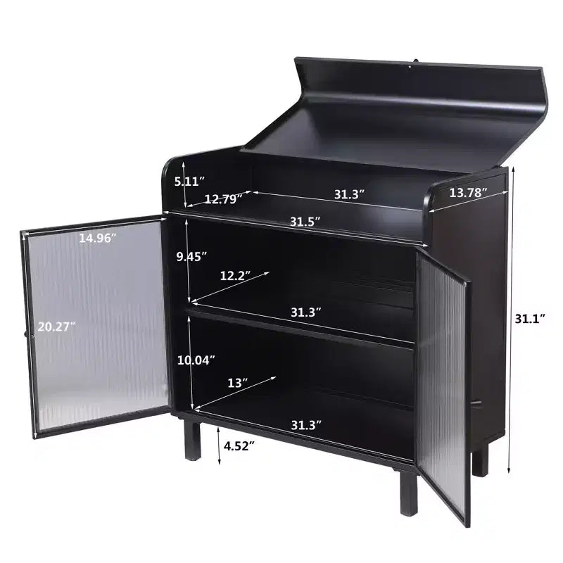 GDFStudio Leah Credenza a buffet moderna da 31,49'' con 2 ante in vetro temperato e 1 ripiano a ribalta