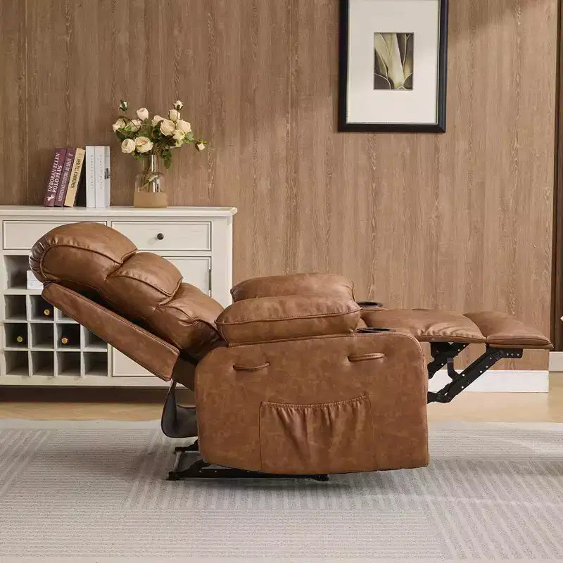 Poltrona reclinabile manuale in pelle PU extra larga per adulti con massaggio e riscaldamento, grande poltrona relax con braccioli e schienale imbottiti 1,5 volte più spessi per il soggiorno