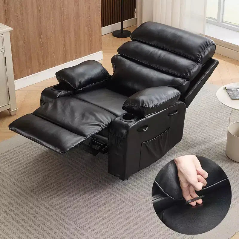 Poltrona reclinabile manuale in pelle PU extra larga per adulti con massaggio e riscaldamento, grande poltrona relax con braccioli e schienale imbottiti 1,5 volte più spessi per il soggiorno