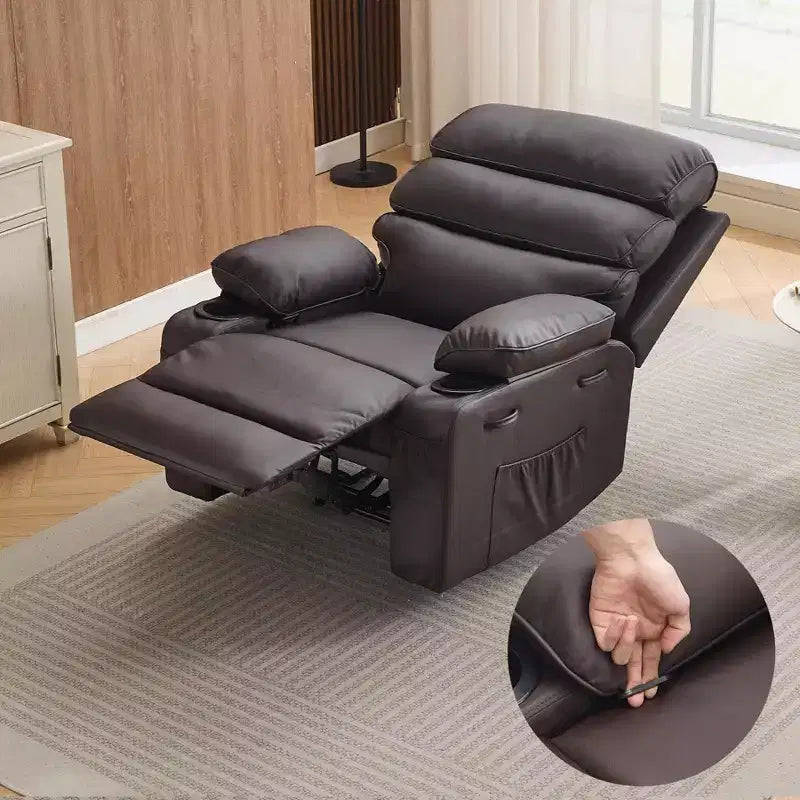 Poltrona reclinabile manuale in pelle PU extra larga per adulti con massaggio e riscaldamento, grande poltrona relax con braccioli e schienale imbottiti 1,5 volte più spessi per il soggiorno