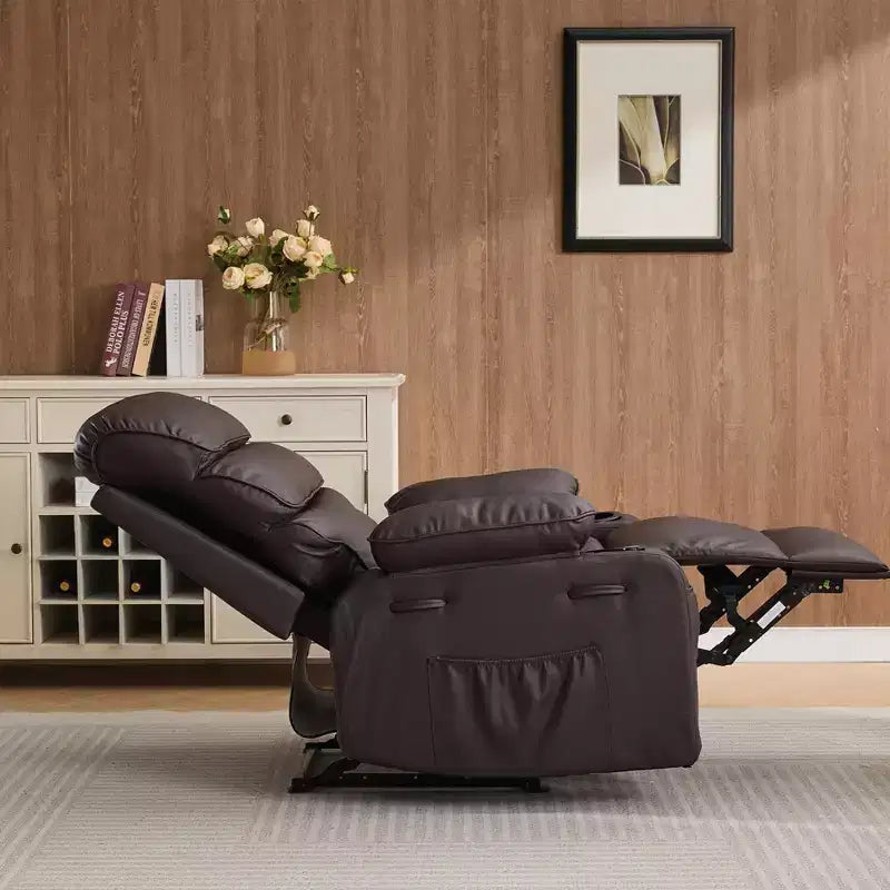 Poltrona reclinabile manuale in pelle PU extra larga per adulti con massaggio e riscaldamento, grande poltrona relax con braccioli e schienale imbottiti 1,5 volte più spessi per il soggiorno