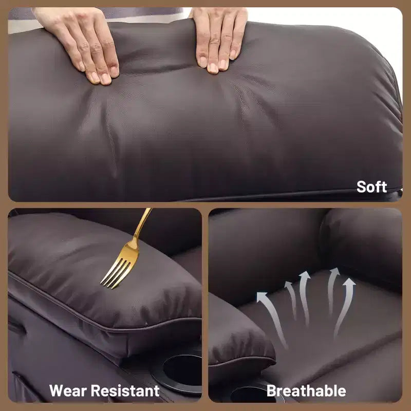 Poltrona reclinabile manuale in pelle PU extra larga per adulti con massaggio e riscaldamento, grande poltrona relax con braccioli e schienale imbottiti 1,5 volte più spessi per il soggiorno