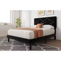 Bed Frame, Solid Wood Slatted Platform Bed with Crystal Button Headboard and Underbed Storage, Quiet and Easy to Assemble