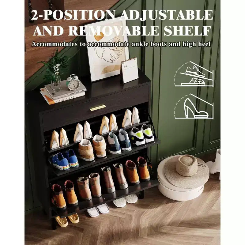 Scarpiera per Ingresso, Organizzatore di Scarpe Indipendente con 2 Cassetti a Ribalta, Contenitore per Scarpe Nascosto