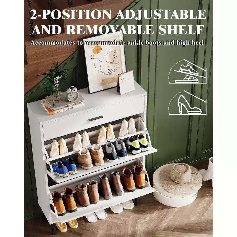 Scarpiera per Ingresso, Organizzatore di Scarpe Indipendente con 2 Cassetti a Ribalta, Contenitore per Scarpe Nascosto