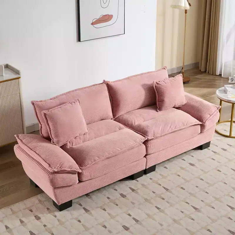 Divanetto in velluto a coste, divano confortevole con seduta profonda e cuscini, per camera da letto, soggiorno, ufficio, rosa