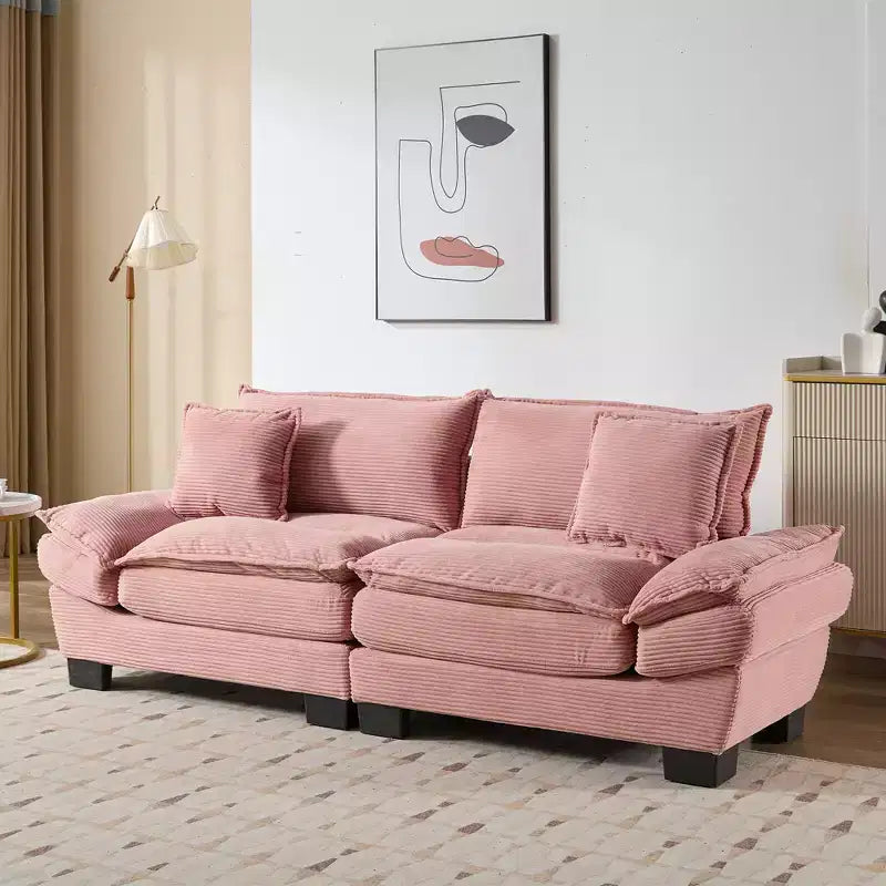 Divanetto in velluto a coste, divano confortevole con seduta profonda e cuscini, per camera da letto, soggiorno, ufficio, rosa