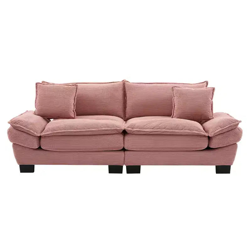 Divanetto in velluto a coste, divano confortevole con seduta profonda e cuscini, per camera da letto, soggiorno, ufficio, rosa