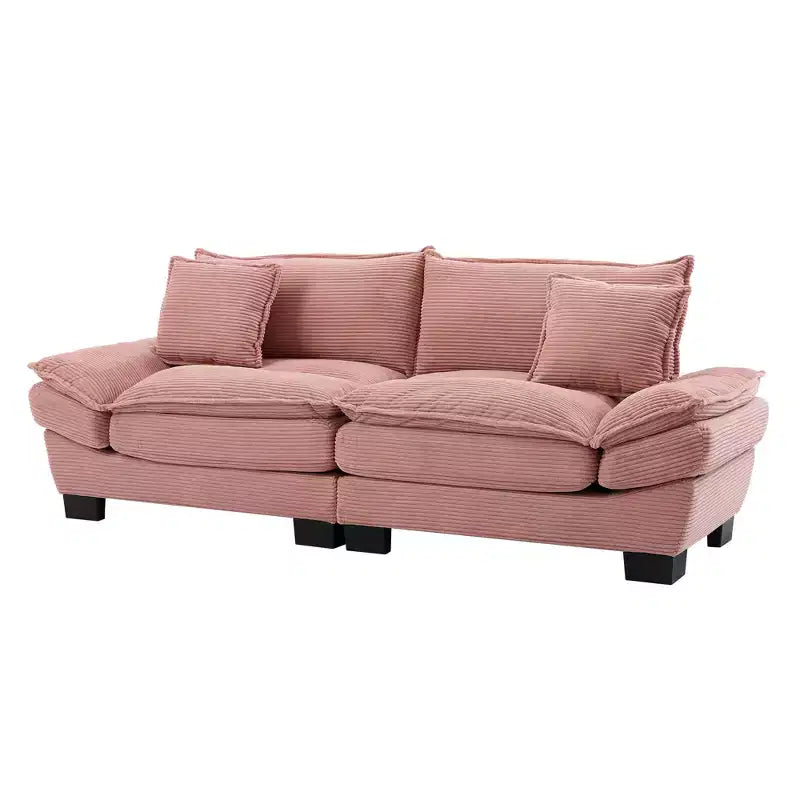 Divanetto in velluto a coste, divano confortevole con seduta profonda e cuscini, per camera da letto, soggiorno, ufficio, rosa