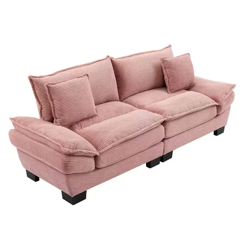 Divanetto in velluto a coste, divano confortevole con seduta profonda e cuscini, per camera da letto, soggiorno, ufficio, rosa
