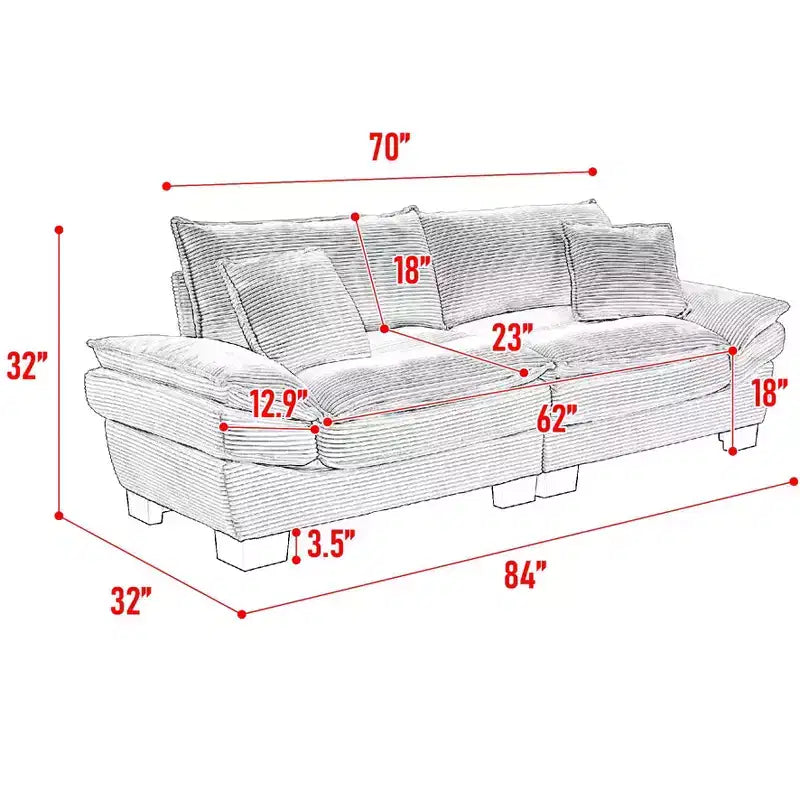 Divanetto in velluto a coste, divano confortevole con seduta profonda e cuscini, per camera da letto, soggiorno, ufficio, rosa