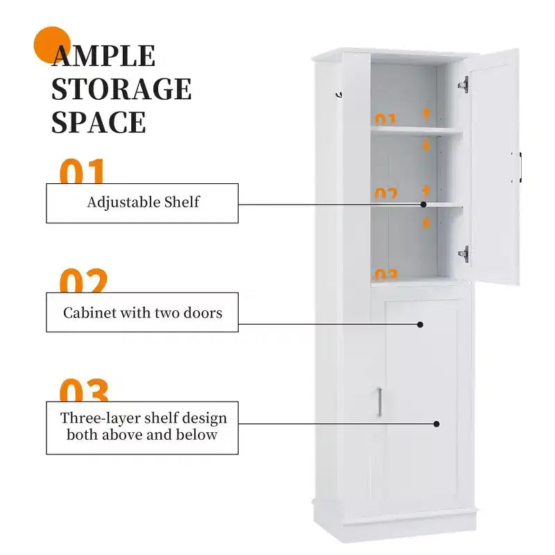 Mobiletto alto da bagno indipendente con gancio e ripiano regolabile in MDF, colore bianco