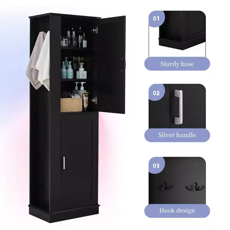 Mobiletto alto da bagno indipendente con gancio e ripiano regolabile in MDF, colore bianco