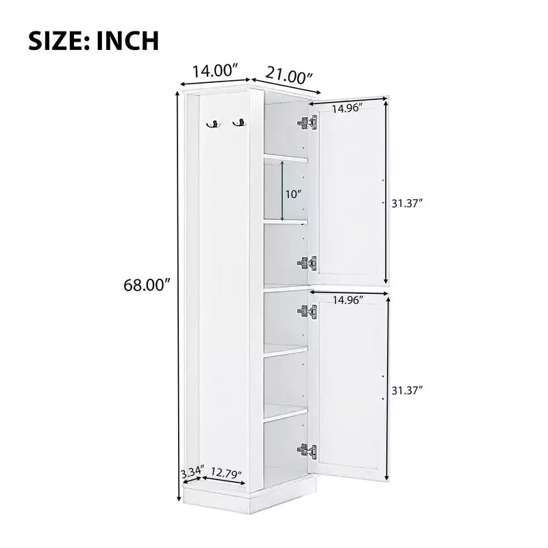 Mobiletto alto da bagno indipendente con gancio e ripiano regolabile in MDF, colore bianco