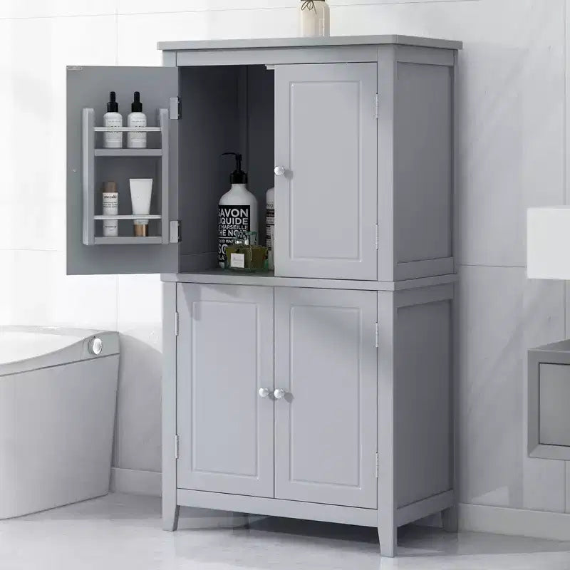 Elegante mobiletto contenitore da terra per bagno, mobile da bagno indipendente con 4 ante