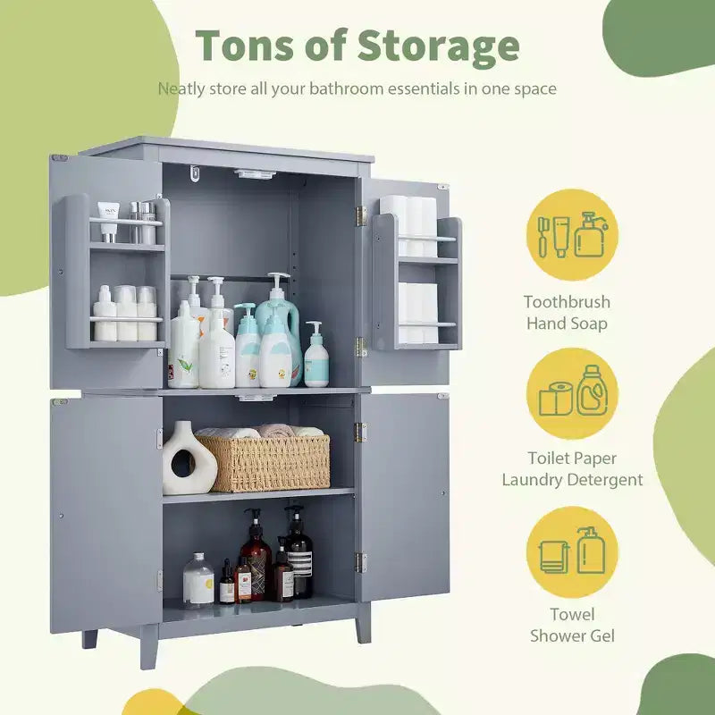 Elegante mobiletto contenitore da terra per bagno, mobile da bagno indipendente con 4 ante