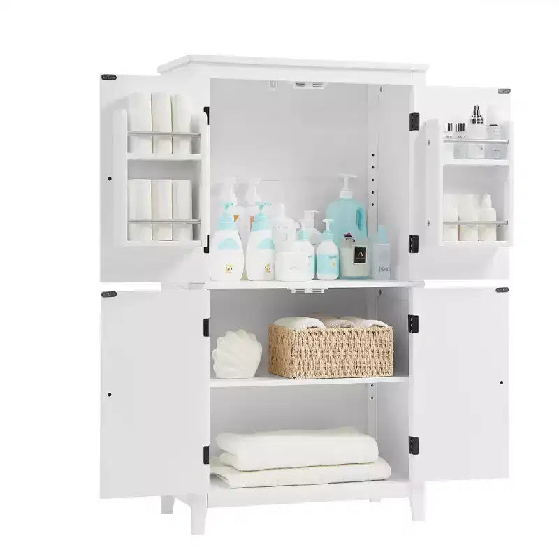 Elegante mobiletto contenitore da terra per bagno, mobile da bagno indipendente con 4 ante