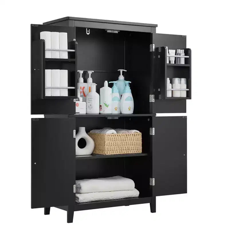 Elegante mobiletto contenitore da terra per bagno, mobile da bagno indipendente con 4 ante