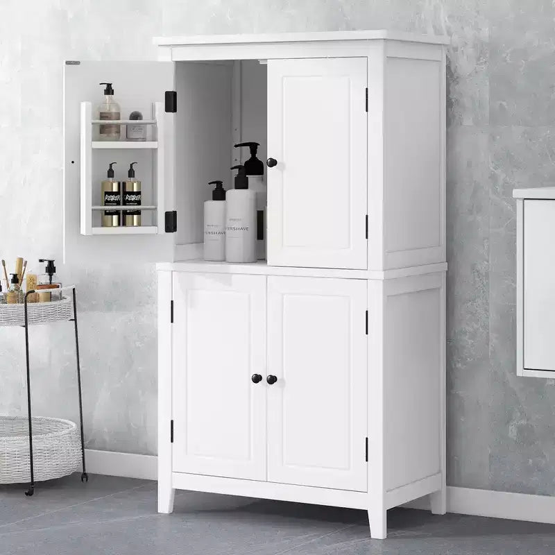 Elegante mobiletto contenitore da terra per bagno, mobile da bagno indipendente con 4 ante