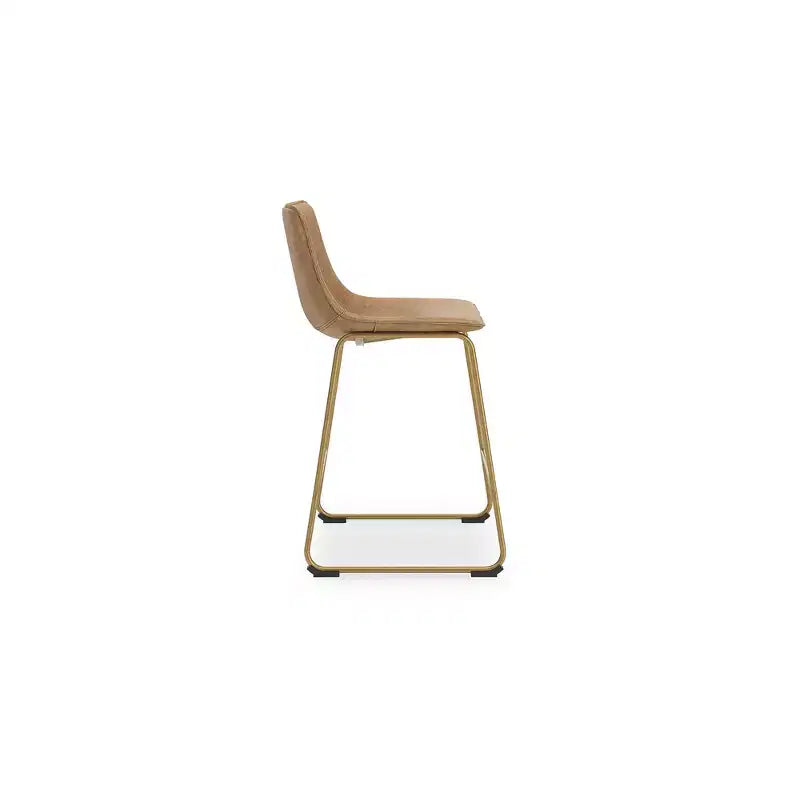 Sgabelli da bar Lexadine altezza bancone, set da 2, in similpelle imbottita, finitura Toast/Oro, sedile a secchiello moderno