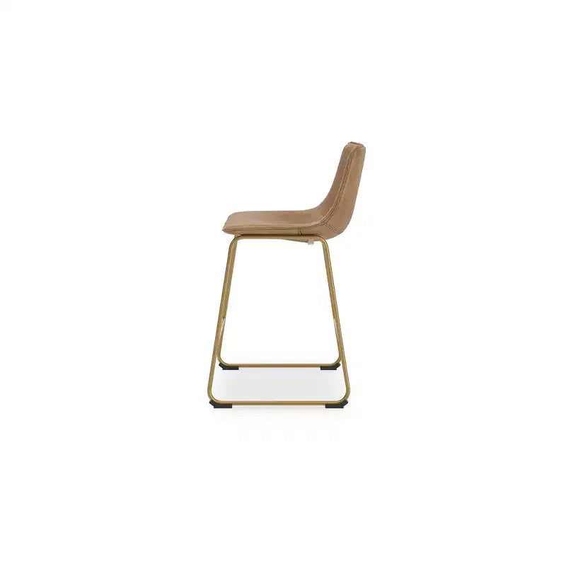 Sgabelli da bar Lexadine altezza bancone, set da 2, in similpelle imbottita, finitura Toast/Oro, sedile a secchiello moderno