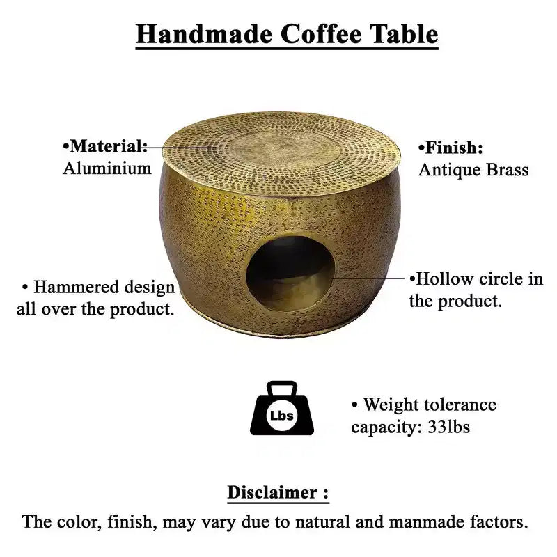 Tavolino da caffè Nala da 23 pollici, forma a tamburo rotonda bassa con centro cavo unico