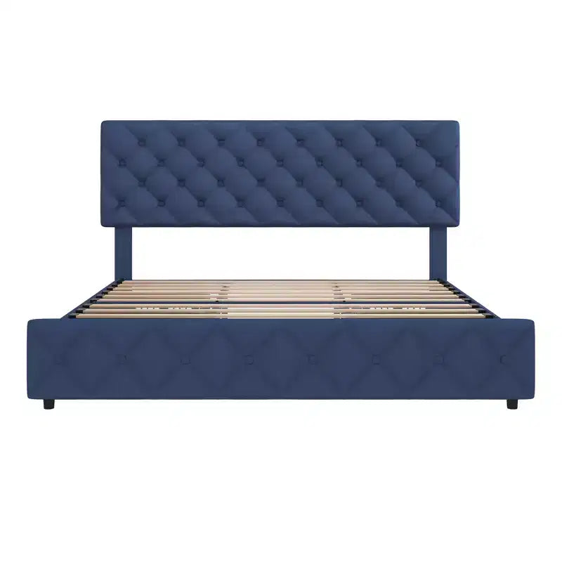 Letto a piattaforma imbottito matrimoniale con 4 cassetti contenitore, testiera regolabile, giroletto contenitore in pelle PU