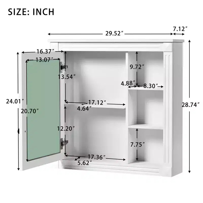 Mobiletto da bagno rettangolare a superficie 30 pollici L x 28 pollici A con specchio, cerniere ammortizzate, vano a giorno
