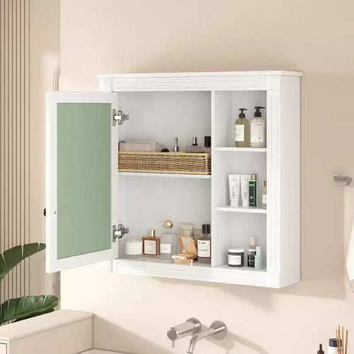 Mobiletto da bagno rettangolare a superficie 30 pollici L x 28 pollici A con specchio, cerniere ammortizzate, vano a giorno