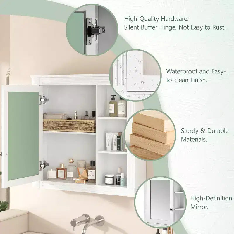 Mobiletto da bagno rettangolare a superficie 30 pollici L x 28 pollici A con specchio, cerniere ammortizzate, vano a giorno