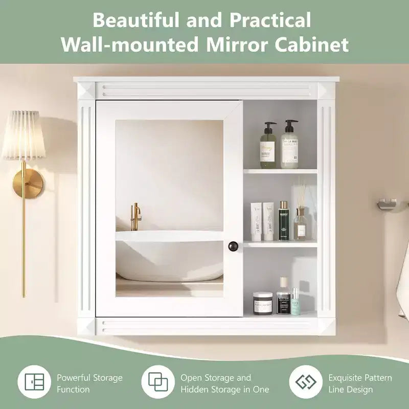 Mobiletto da bagno rettangolare a superficie 30 pollici L x 28 pollici A con specchio, cerniere ammortizzate, vano a giorno