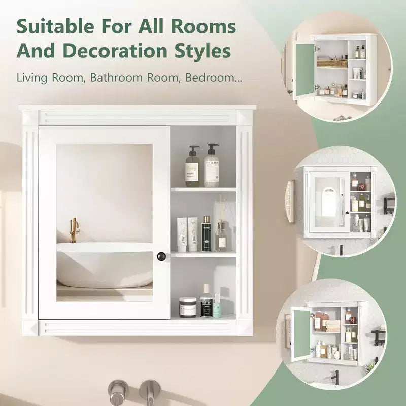 Mobiletto da bagno rettangolare a superficie 30 pollici L x 28 pollici A con specchio, cerniere ammortizzate, vano a giorno