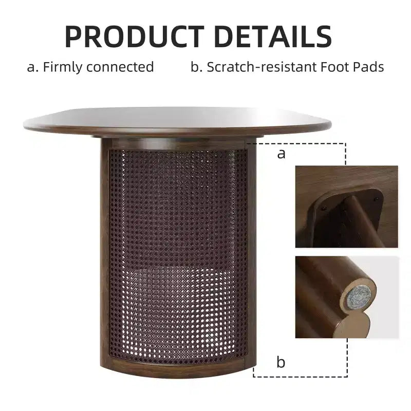 Tavolo da pranzo ovale da 67 pollici per 4-6 persone con piano a bordo arcuato e base in rattan intrecciato, tavolo da cucina moderno stile rustico per soggiorno, sala da pranzo, noce