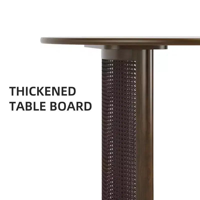 Tavolo da pranzo ovale da 67 pollici per 4-6 persone con piano a bordo arcuato e base in rattan intrecciato, tavolo da cucina moderno stile rustico per soggiorno, sala da pranzo, noce