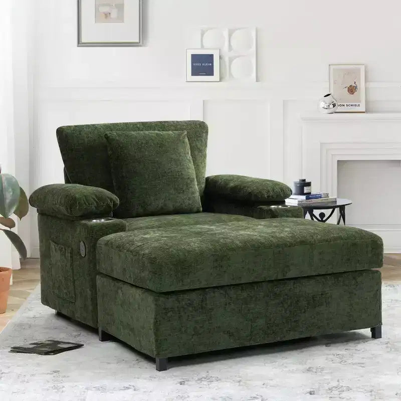Divano Oversize in ciniglia con pouf portabicchieri e supporto lombare per alleviare il mal di schiena, per soggiorno e ufficio, colore verde