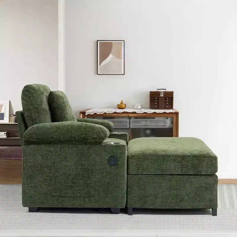 Divano Oversize in ciniglia con pouf portabicchieri e supporto lombare per alleviare il mal di schiena, per soggiorno e ufficio, colore verde