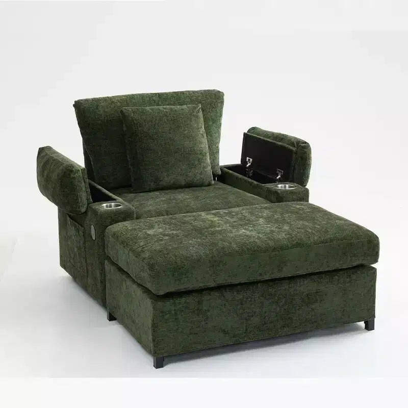 Divano Oversize in ciniglia con pouf portabicchieri e supporto lombare per alleviare il mal di schiena, per soggiorno e ufficio, colore verde