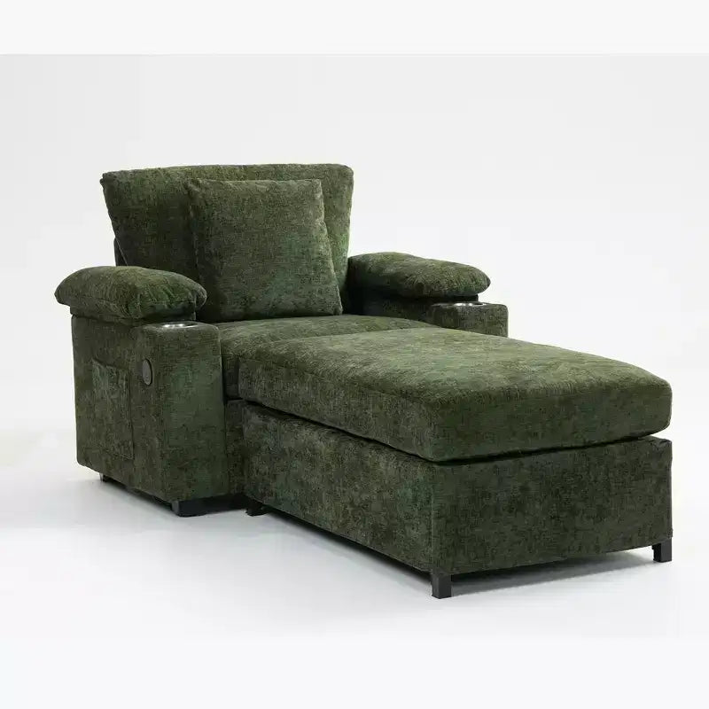 Divano Oversize in ciniglia con pouf portabicchieri e supporto lombare per alleviare il mal di schiena, per soggiorno e ufficio, colore verde