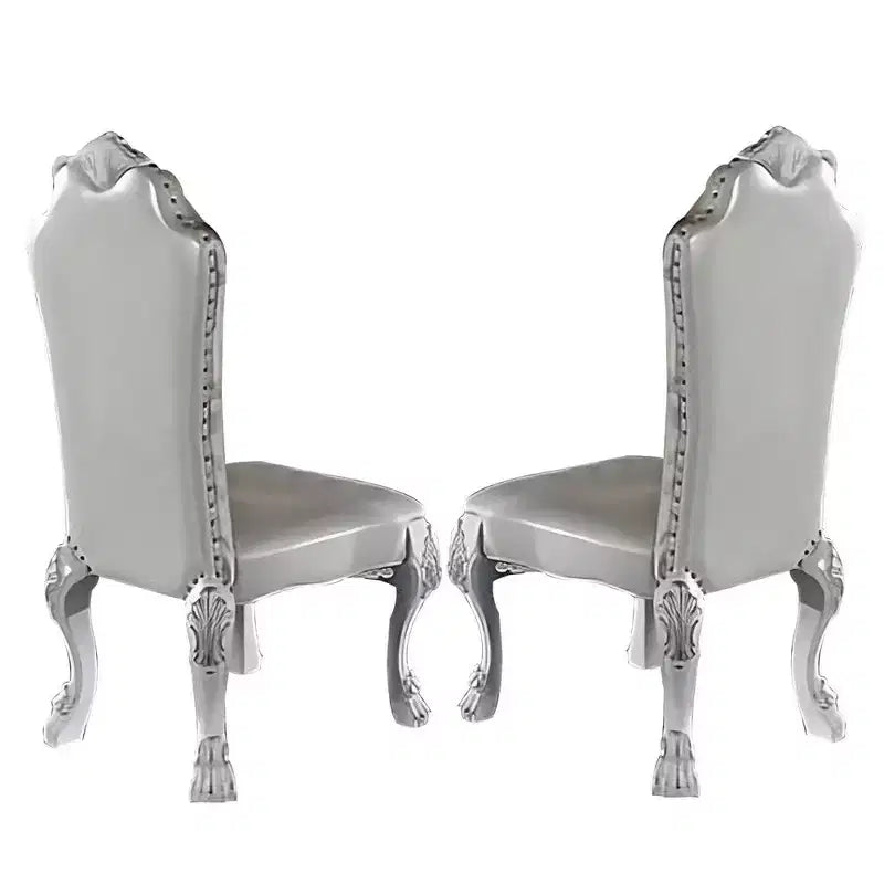 Sedia laterale da 63,5 cm, set da 2, parte superiore curva, motivi a volute intagliate, bianco
